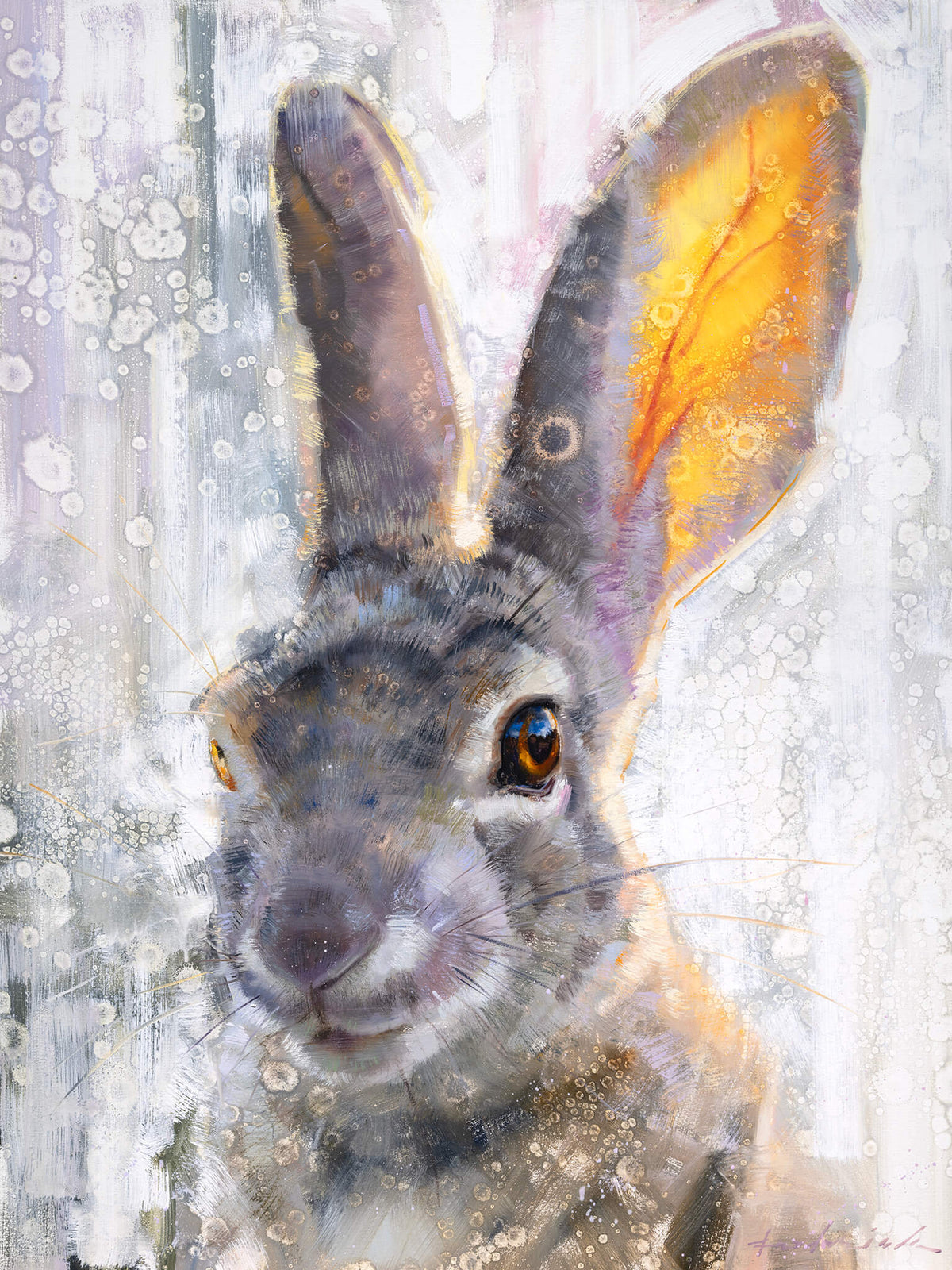Gray rabbit painting by David Riley