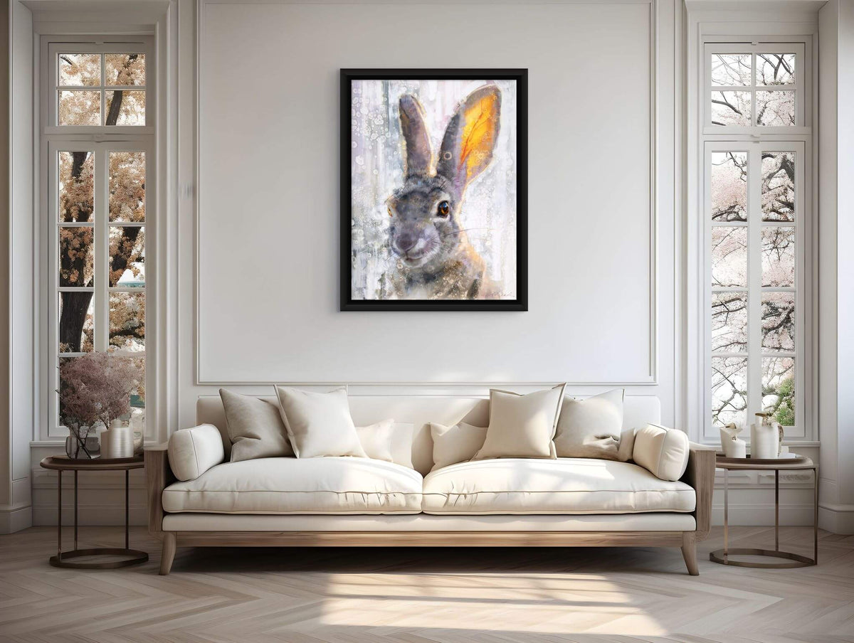Gray rabbit painting by David Riley