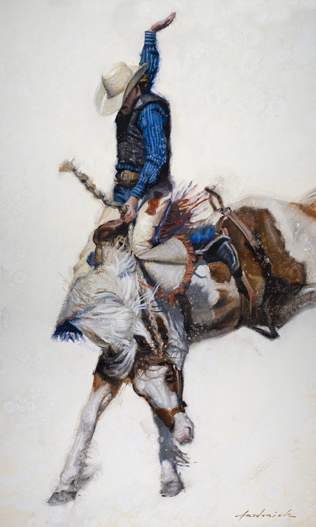 Rodeo rider on bucking horse painting by David Riley