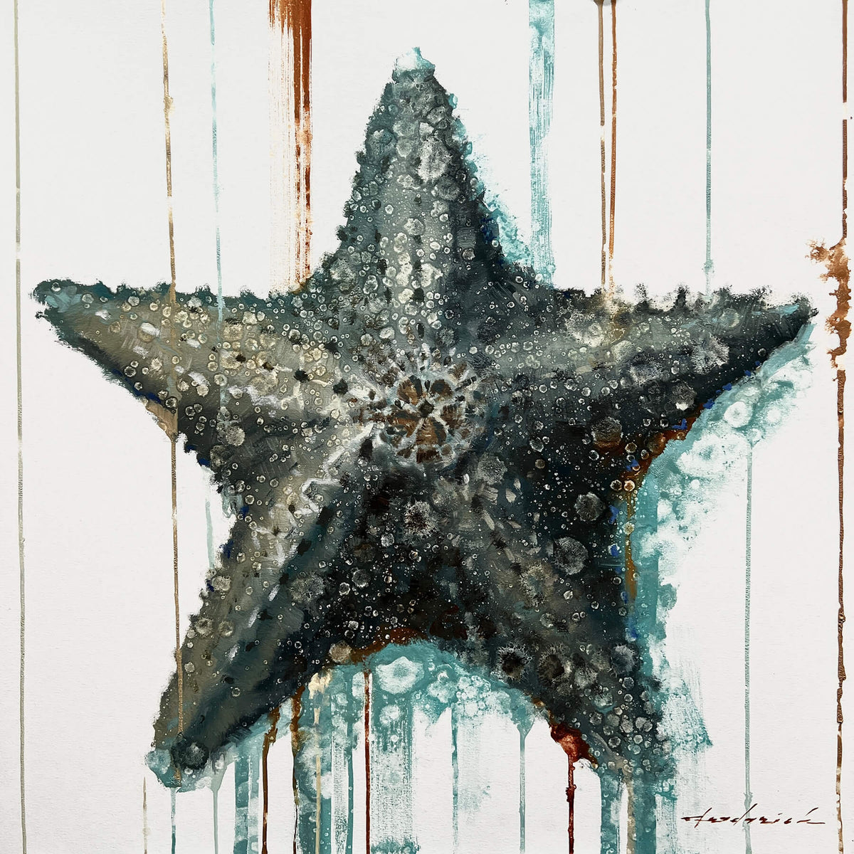 Artistic depiction of a starfish on a textured background