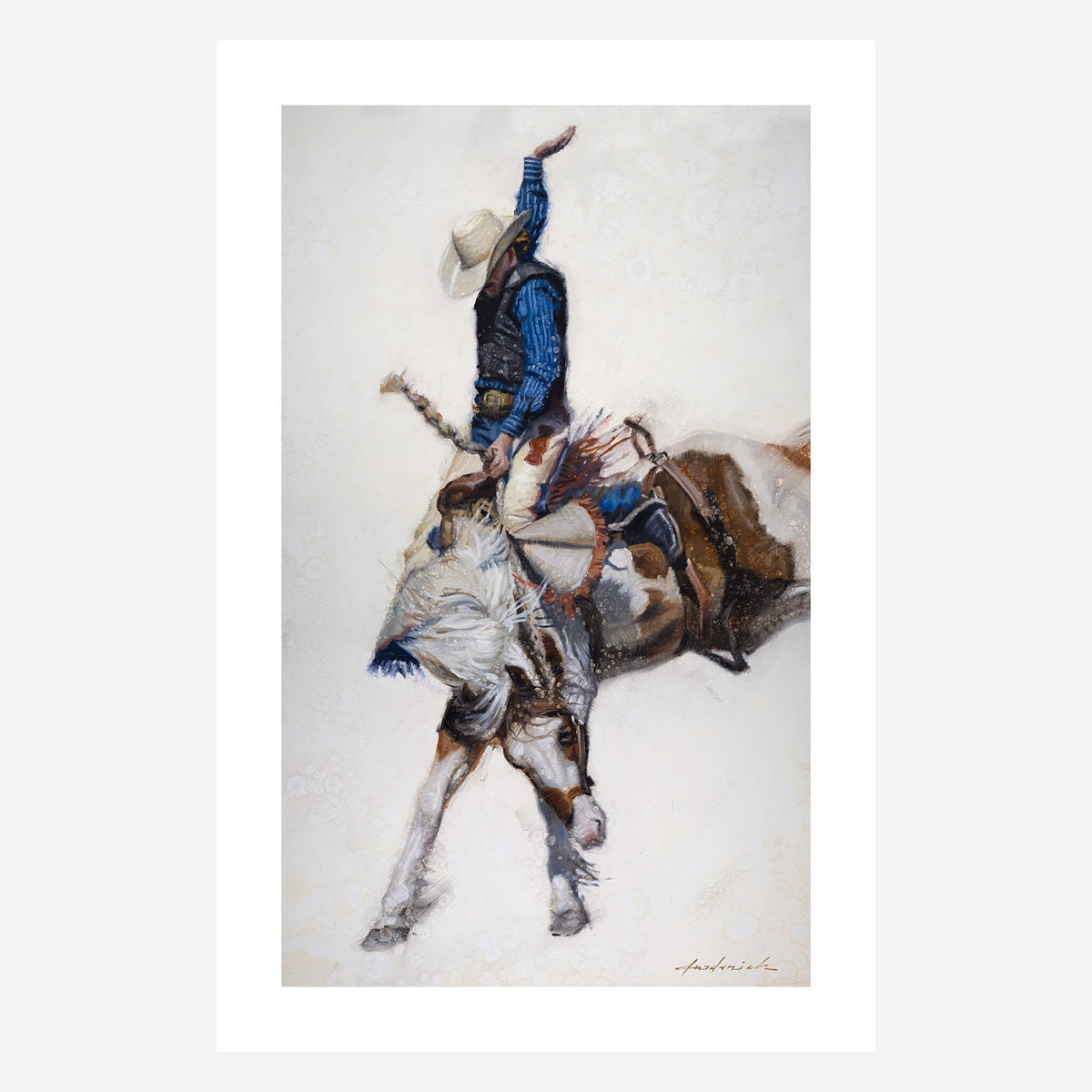 Rodeo rider on bucking horse painting by David Riley