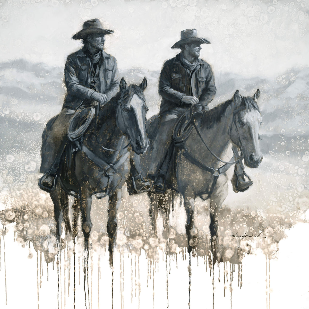 Western Cowboys On Horses Painting by David Riley