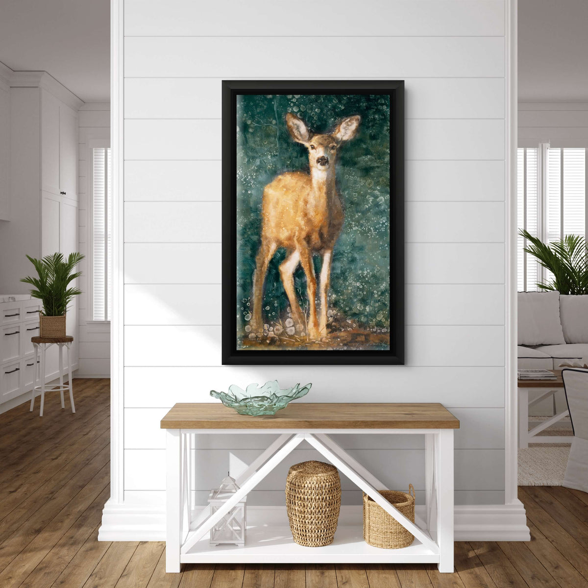 Deer Painting with dark green background by David Riley